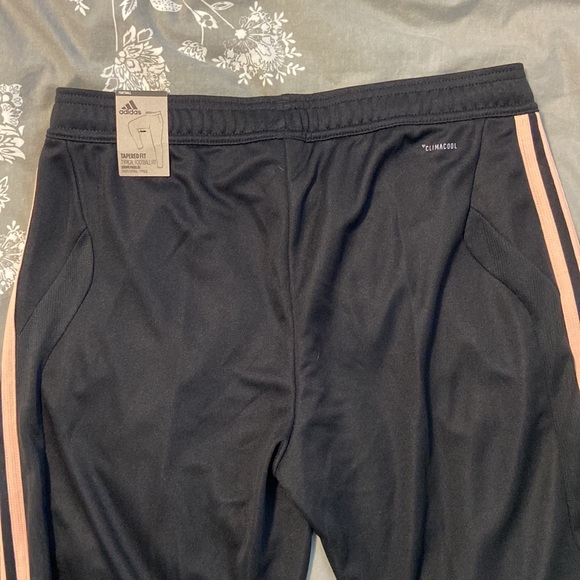 Adidas Football Fit Pants - Size 12-14, Black with Light Pink Stripes - Picture 3 of 4